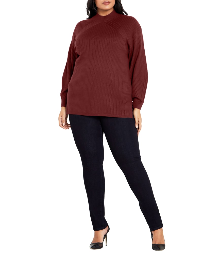 Front of a model wearing a size S JUMPER PENELOPE in Port by City Chic. | dia_product_style_image_id:317893